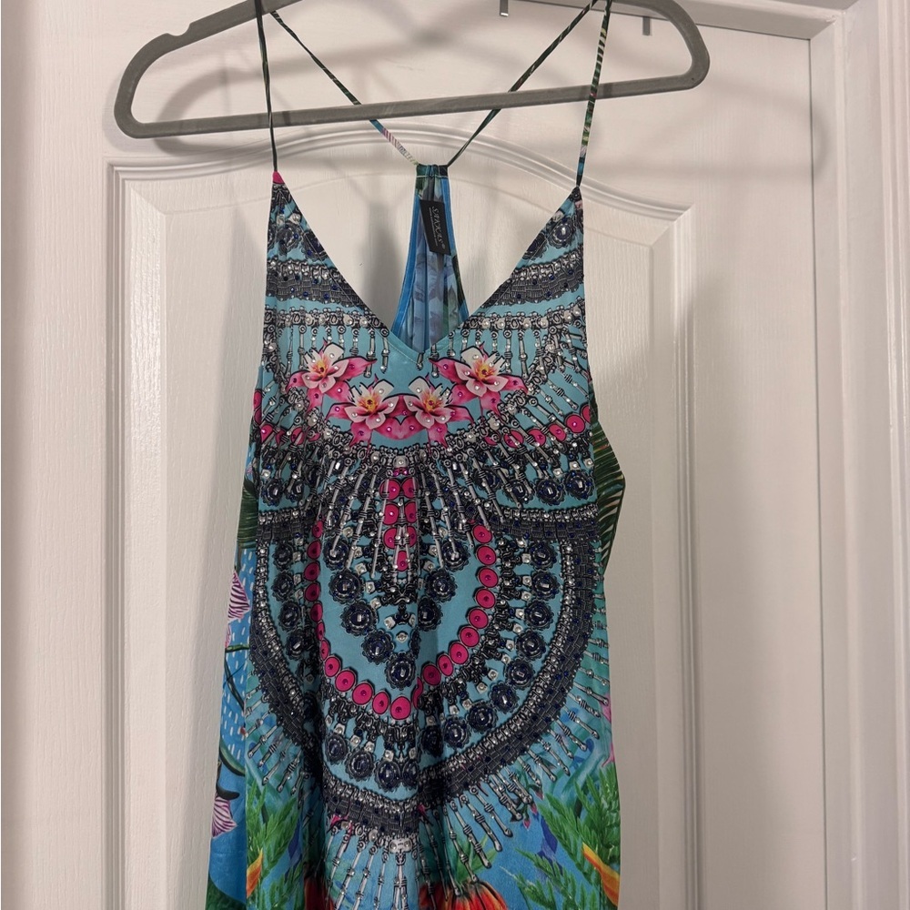 Blue and Green Floral Maxi Dress - Picture 2 of 8